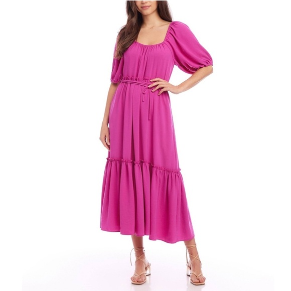 NWT KAREN KANE Short Sleeve Removable Tie Belt Ruffle Layered Dress Size X-Small - Picture 3 of 5